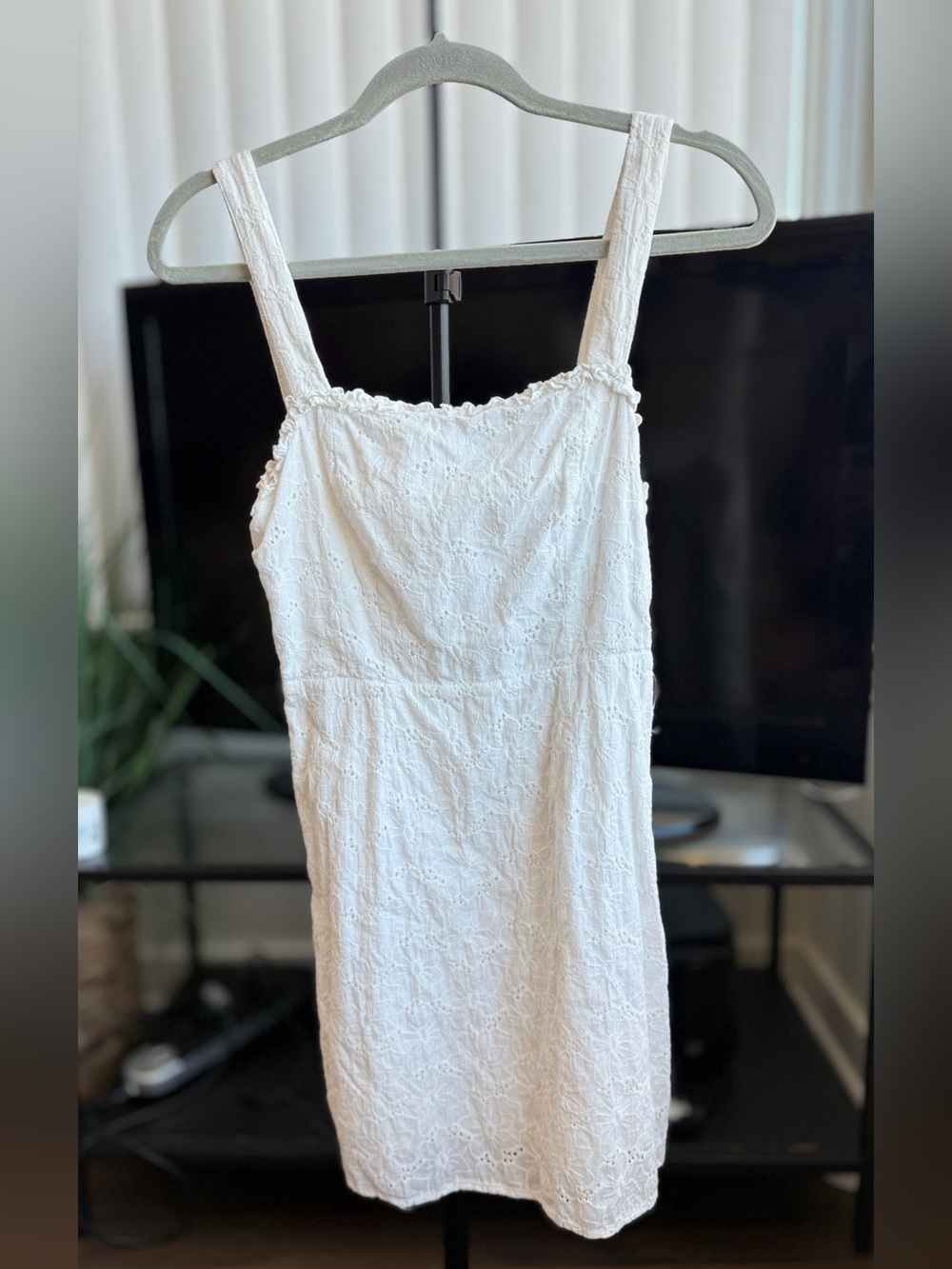 Aqua White Eyelet Ruffle Strap Sundress